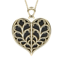 9ct Yellow Gold Whitby Jet York Minster Medium Heart Necklace. P3252.