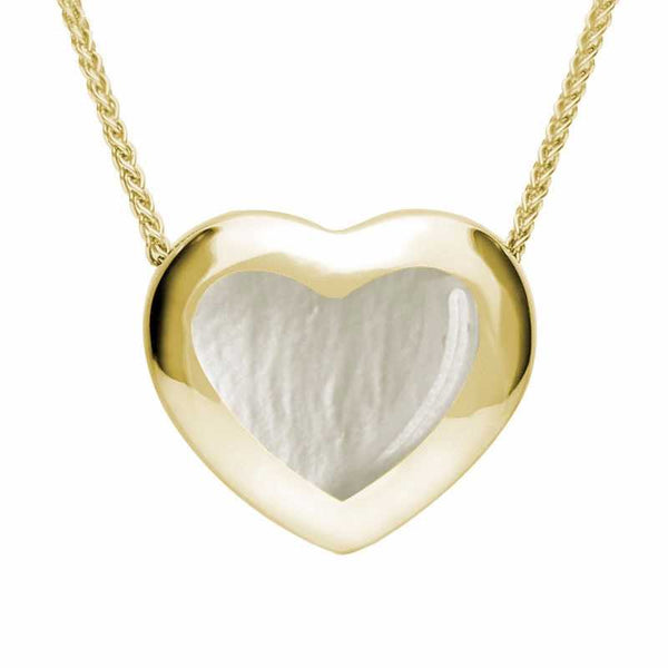 9ct Yellow Gold White Mother Of Pearl Framed Heart Necklace. P1554.