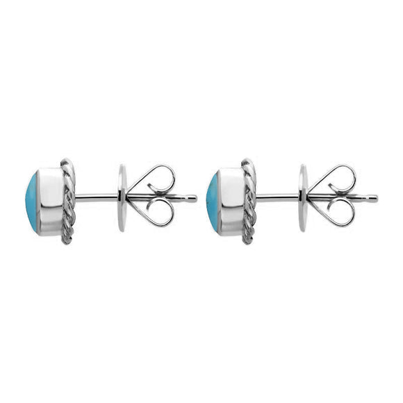 9ct White Gold Turquoise Round Twist Edge Stud Earrings. E134_2