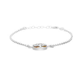 Sterling Silver Amber Round Tree of Life Chain Bracelet