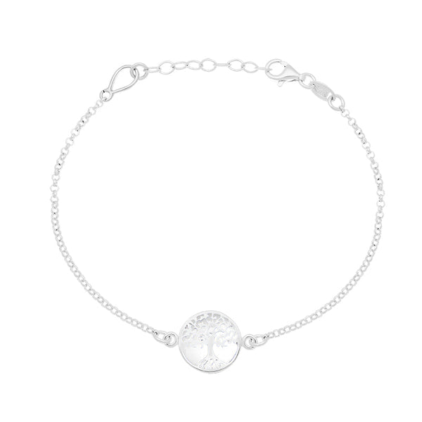 Sterling Silver Bauxite Round Tree of Life Chain Bracelet