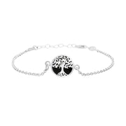 Sterling Silver Whitby Jet Round Tree of Life Chain Bracelet