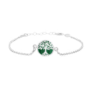 Sterling Silver Malachite Round Tree of Life Chain Bracelet