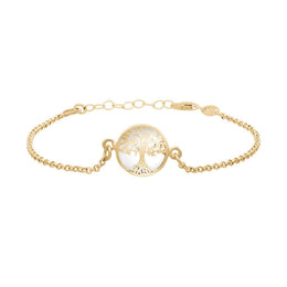 9ct Yellow Gold Bauxite Round Tree of Life Chain Bracelet