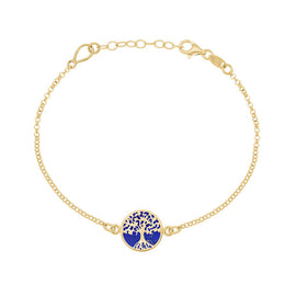 9ct Yellow Gold Lapis Lazuli Round Tree of Life Chain Bracelet