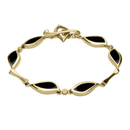 00084109 9ct Yellow Gold Whitby Jet Six Stone Leaf Bracelet, B527.