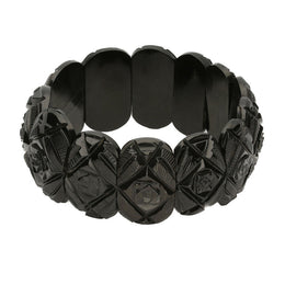 00111194 W Hamond Antique Whitby Jet Thirteen Stone Carved Oval Bracelet, BUNQ0000796.