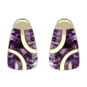Blue John Curve 3 Stone 9ct Yellow Gold Stud Earrings. E803.