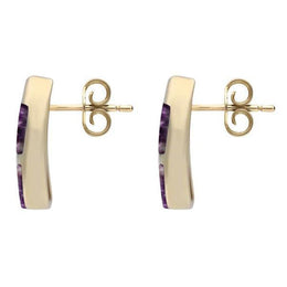 Blue John Curve 3 Stone 9ct Yellow Gold Stud Earrings. E803.