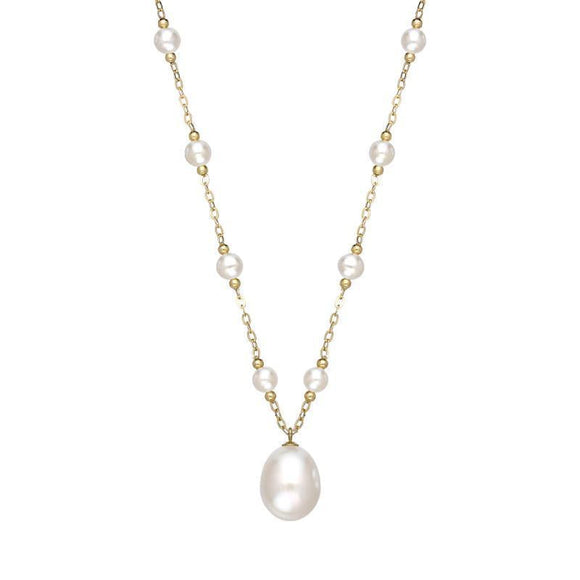 00177907 18ct Yellow Gold White Pearl Necklace, N1057.