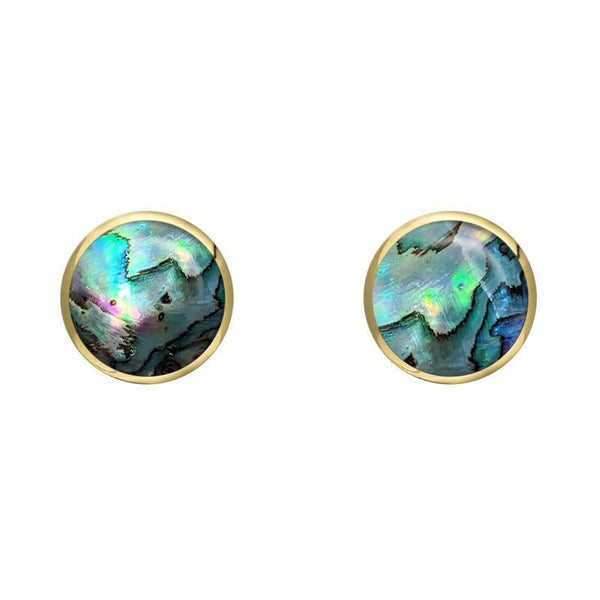 C W Sellors 9ct Yellow Gold Abalone 5mm Classic Small Round Stud Earrings, E002.
