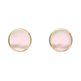 C W Sellors 9ct Yellow Gold Pink Mother of Pearl 5mm Classic Small Round Stud Earrings, E002.