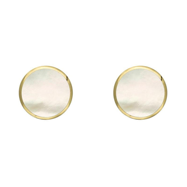 C W Sellors 9ct Yellow Gold White Mother of Pearl 5mm Classic Small Round Stud Earrings, E002.