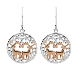 Sterling Silver Rose Gold Round Pierced Reindeer Earrings E2235