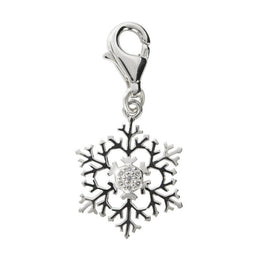 Sterling Silver White Cubic Zirconia Sparkly Snowflake Charm G758