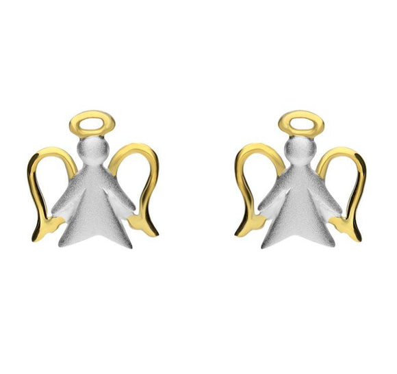 Silver Yellow Gold Angel Stud Earrings. E2358.