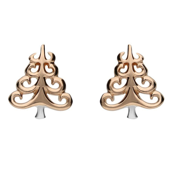 Sterling Silver Rose Gold Christmas Tree Stud Earrings E2359