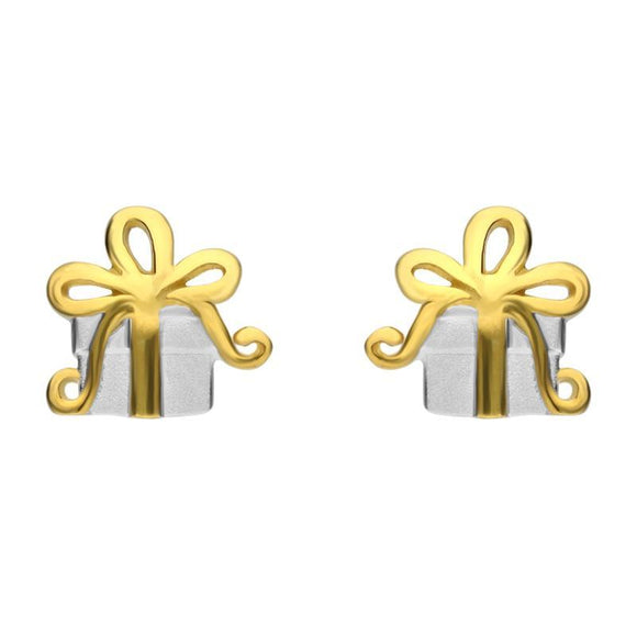 Christmas Collection Silver and Yellow Gold Present Stud Earrings E2360