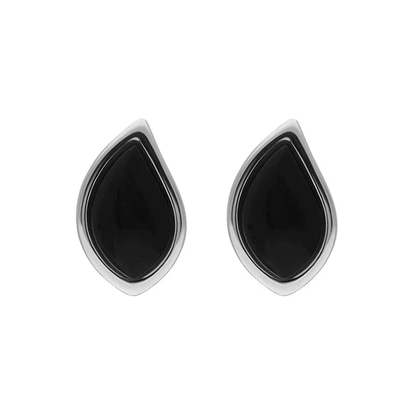 Sterling Silver Whitby Jet Small Leaf Stud Earrings, E1113
