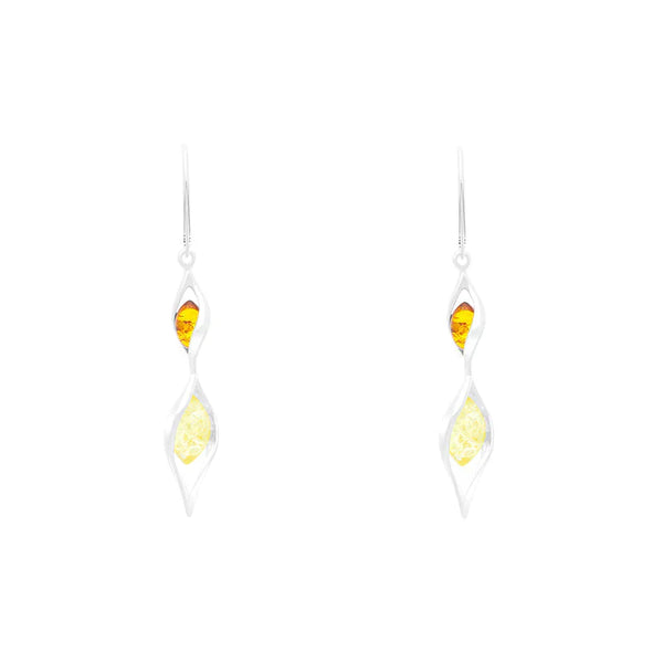 Sterling Silver Amber Graduated Twist Drop Earrings