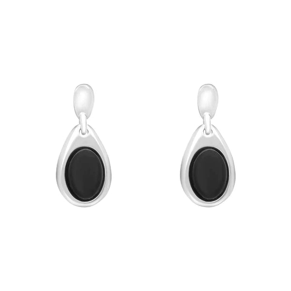 Sterling Silver Whitby Jet Oval in Pear Drop Stud Earrings