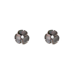 Sterling Silver Dark Mother of Pearl Tuberose 8mm Clover Stud Earrings