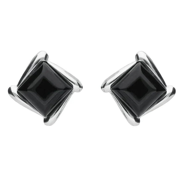 Sterling Silver Whitby Jet Square Wave Stud Earrings, E2175.
