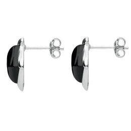 Sterling Silver Whitby Jet Square Wave Stud Earrings, E2175.