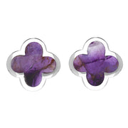 Sterling Silver Blue John Bloom Four Leaf Clover Stud Earrings