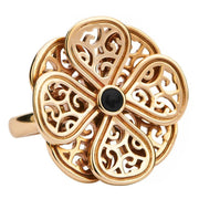 9ct Yellow Gold Whitby Jet Flore Eight Petal Flower Ring R808