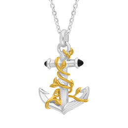Gold Plated Sterling Silver Whitby Jet Vine Anchor Necklace