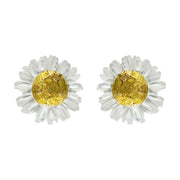 Gold Plated Sterling Silver White Mother Of Pearl Tuberose 6mm Daisy Earrings, E2207.