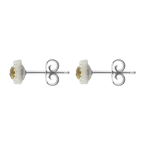 Gold Plated Sterling Silver White Mother Of Pearl Tuberose 6mm Daisy Earrings