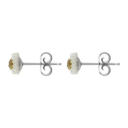 Gold Plated Sterling Silver White Mother Of Pearl Tuberose 6mm Daisy Earrings