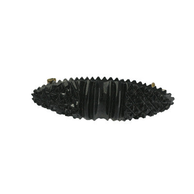 MARQUISE SHAPE MULTI FACETED CARVED CENTRE ANTIQUE WHITBY JET UNIQUE BAR BROOCH WITH METAL PIN MUNQ0000559