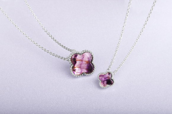 Sterling Silver Blue John Bloom Large Four Leaf Clover Ball Edge Chain Necklet