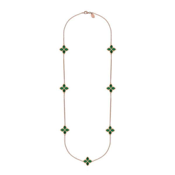 18ct Rose Gold Malachite Eden Long Marquise Flower Necklace