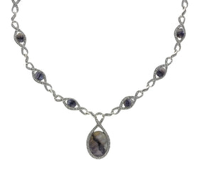 Sterling Silver Blue John Marcasite Thirteen Stone Twist Link Necklace