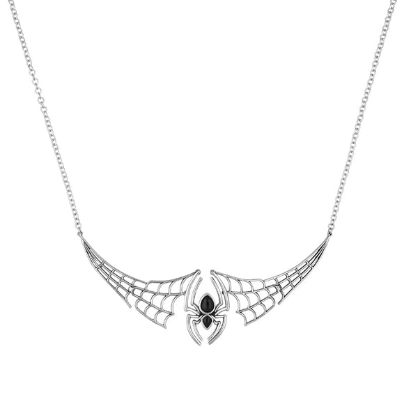 Sterling Silver Whitby Jet Spider Extended Web Necklace, N987.