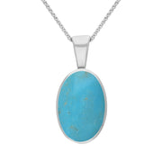 9ct White Gold Turquoise Oval Necklace. P019. 