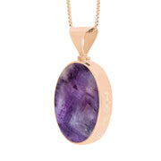 18ct Rose Gold Blue John Mother of Pearl Hallmark Double Sided Oval Necklace