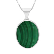18ct White Gold Whitby Jet Malachite Hallmark Double Sided Oval Necklace