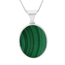 18ct White Gold Whitby Jet Malachite Hallmark Double Sided Oval Necklace