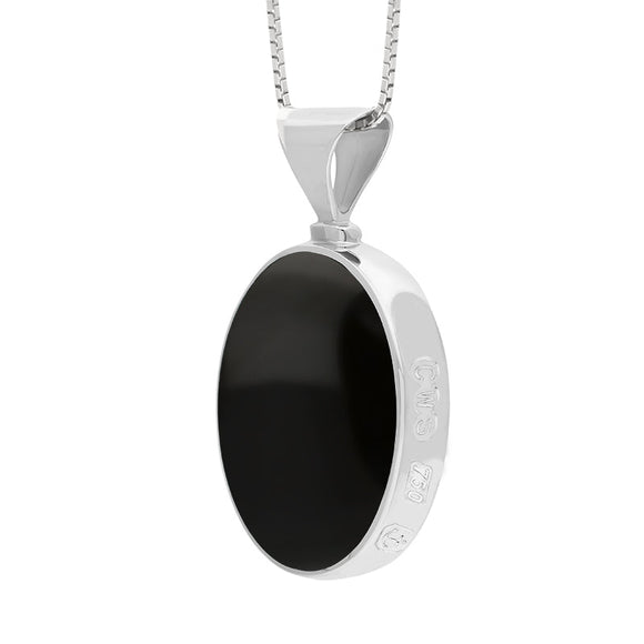 18ct White Gold Whitby Jet Turquoise Hallmark Double Sided Oval Necklace