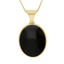 9ct Yellow Gold Whitby Jet Turquoise Hallmark Double Sided Oval Necklace