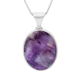 Sterling Silver Blue John Mother of Pearl Hallmark Double Sided Oval Necklace, P147_FH