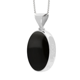 Sterling Silver Whitby Jet Mother of Pearl Hallmark Double Sided Oval Necklace