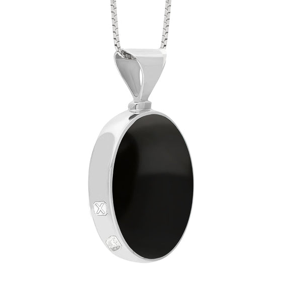 Sterling Silver Whitby Jet Turquoise Hallmark Double Sided Oval Necklace
