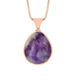 18ct Rose Gold Blue John Mother of Pearl Hallmark Double Sided Pear-shaped Necklace