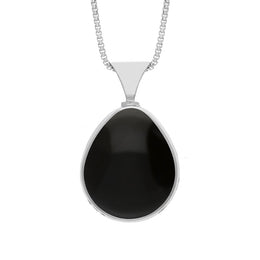 18ct White Gold Whitby Jet Turquoise Hallmark Double Sided Pear-shaped Necklace